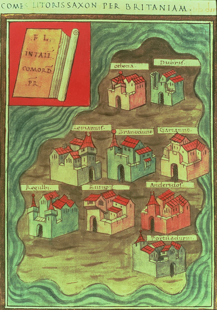 "Comes Litoris Saxon Per Britaniam", anglosaská mapa, asi 950 n. l. (tisk) od Anglo Saxon Anglo Saxon