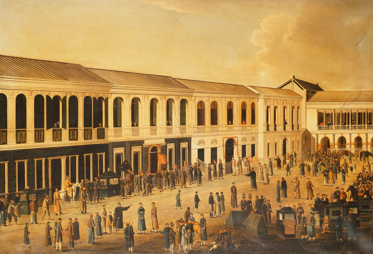 Pohled na Hongs na nábřeží v Kantonu, c. 1825 od Anglo Chinese School