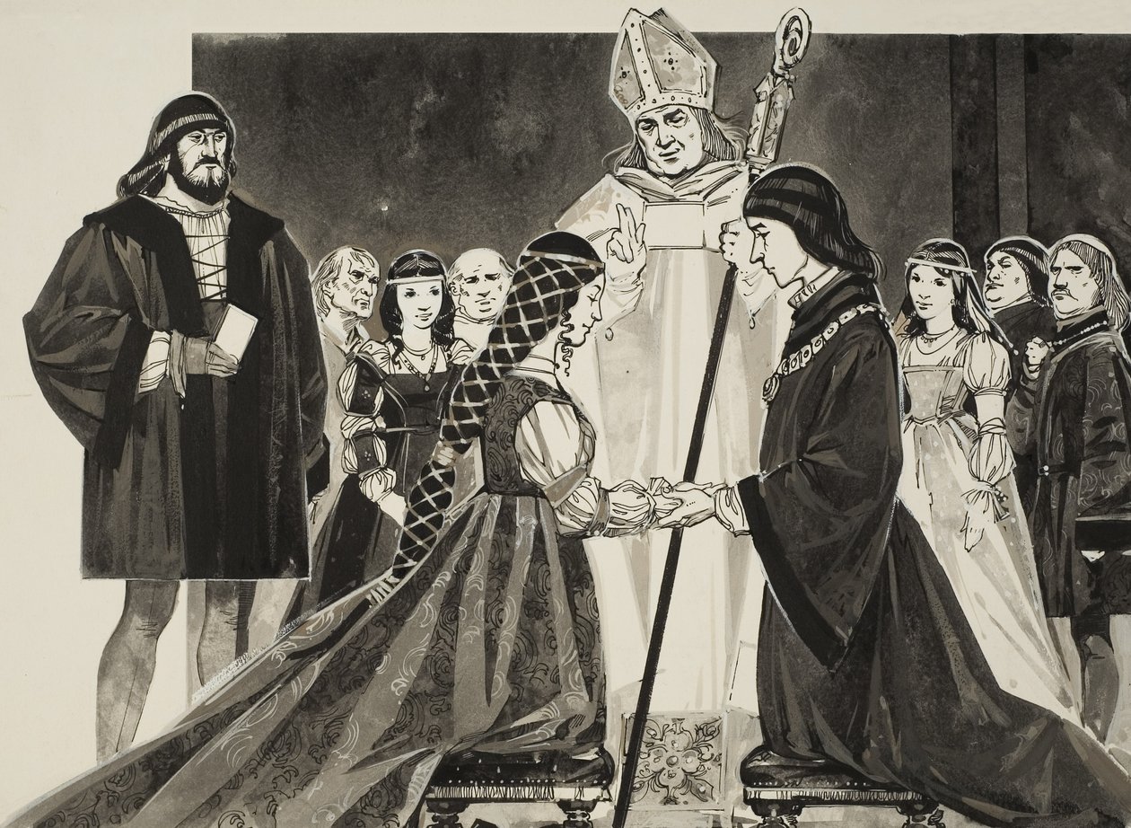Sňatek Lukrécie Borgiové (1480-1519) s vévodou Alfonsem (kvaš na papíře) od Angus McBride