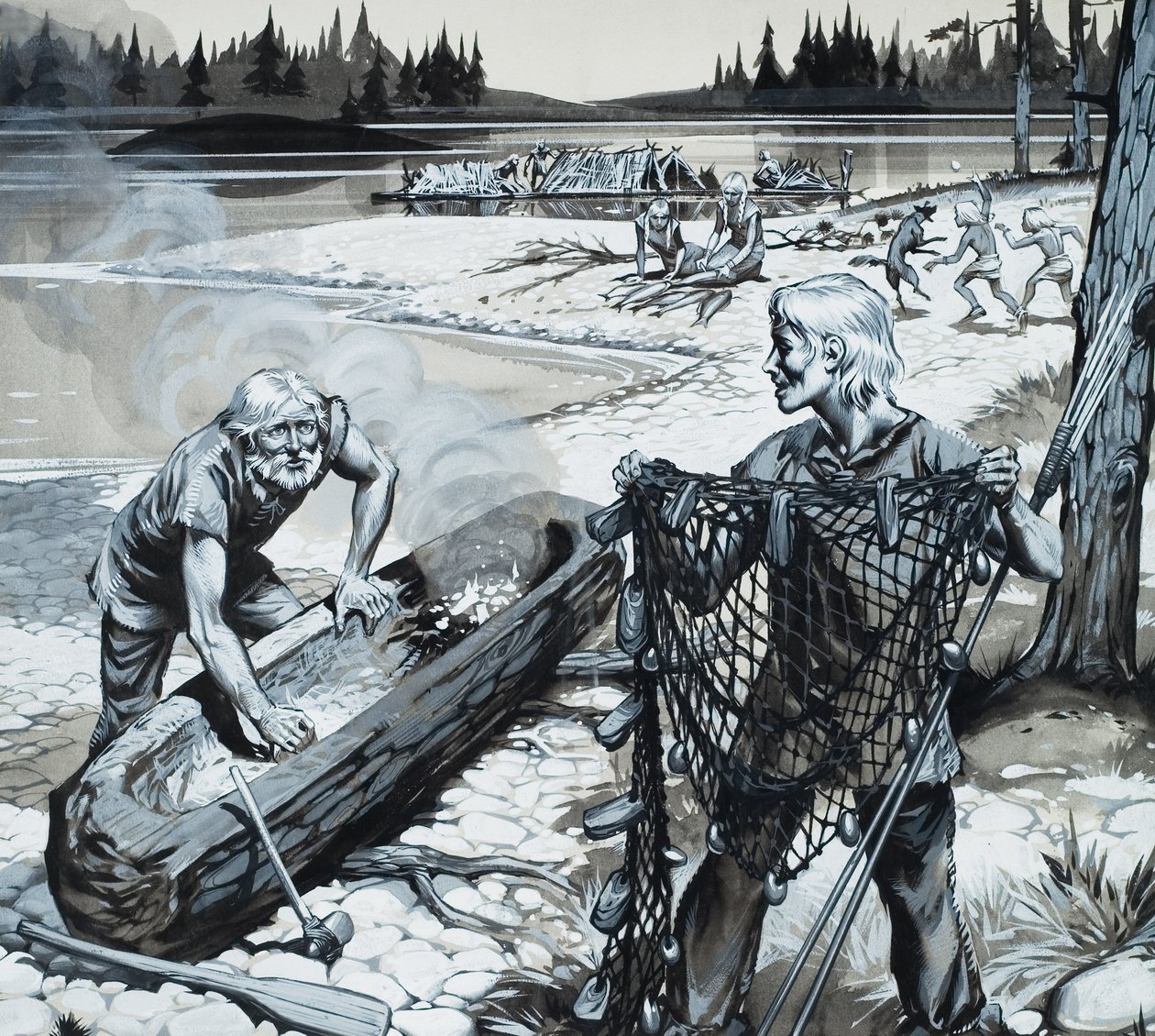 Lesní lidé Skandinávie (kvaš na papíře) od Angus McBride
