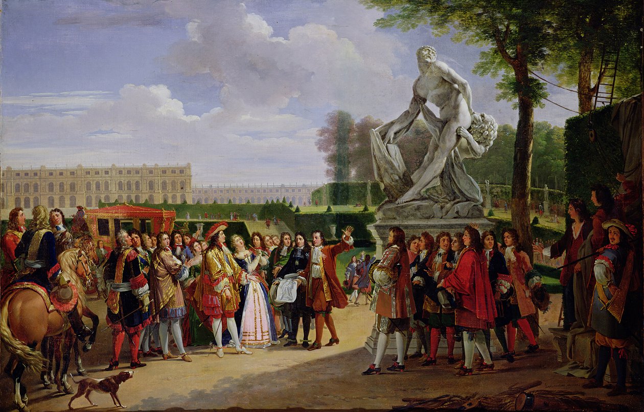 Ludvík XIV. (1638-1715) zasvěcení Pugetova „Milo of Crotona“ v zahradách ve Versailles, 1819 od Anicet Charles Lemonnier