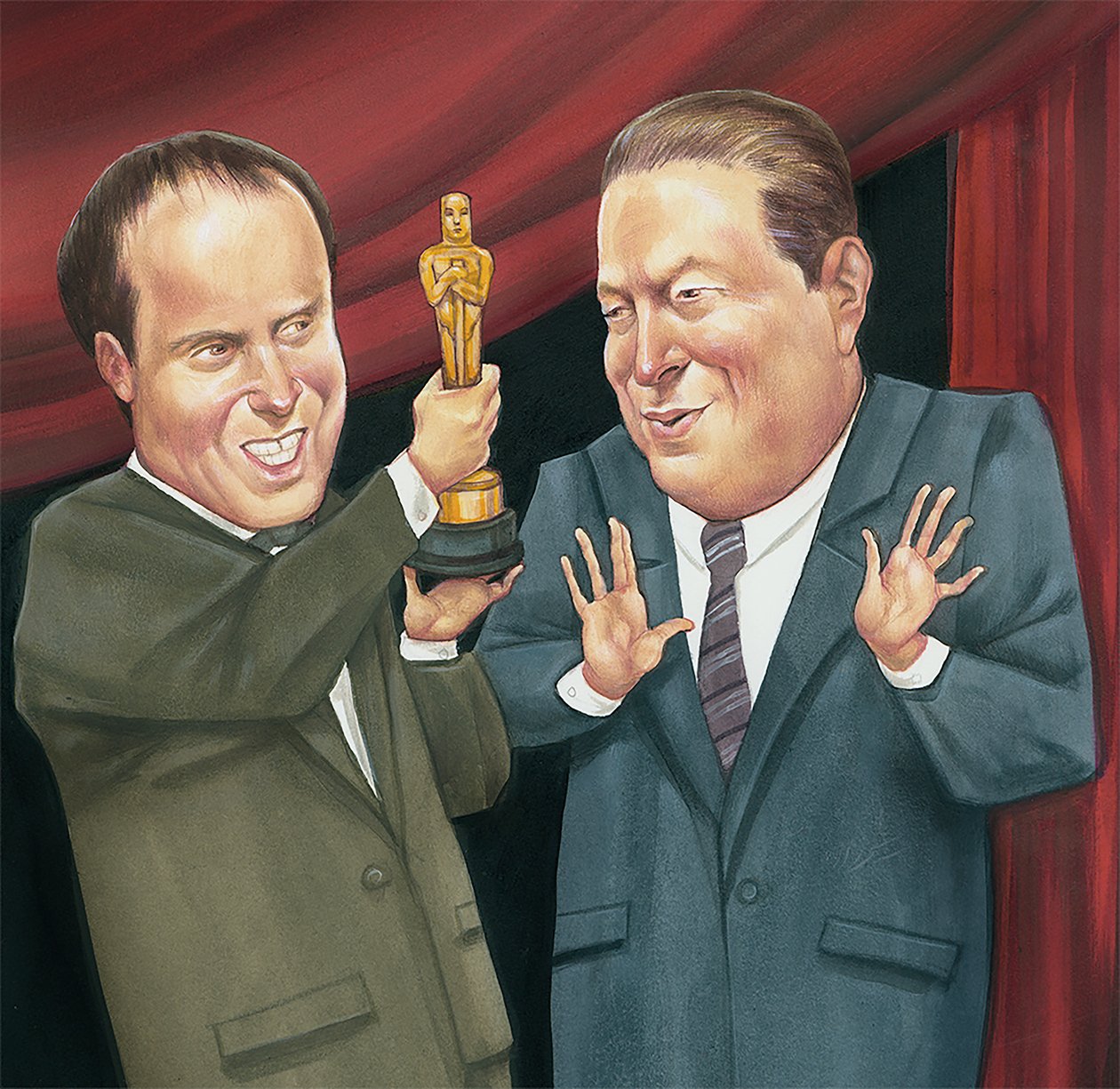Al Gore dostává Oscara, 2007 (akryl na ilustrační tabuli) od Anita Kunz