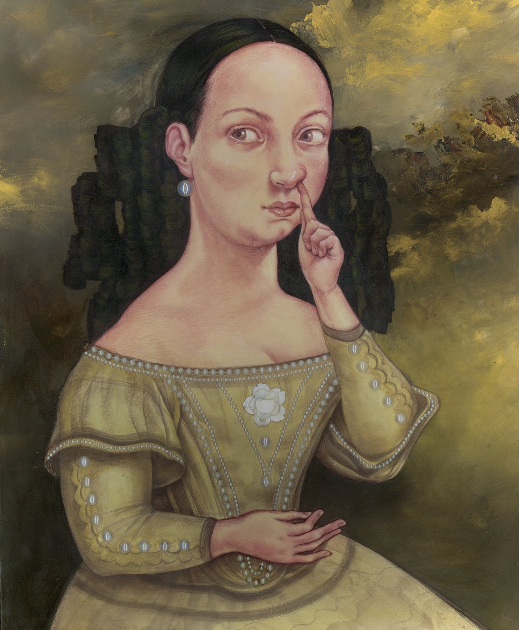 Dáma s nosními problémy, 2018 (akrylová barva na ilustrační tabuli) od Anita Kunz