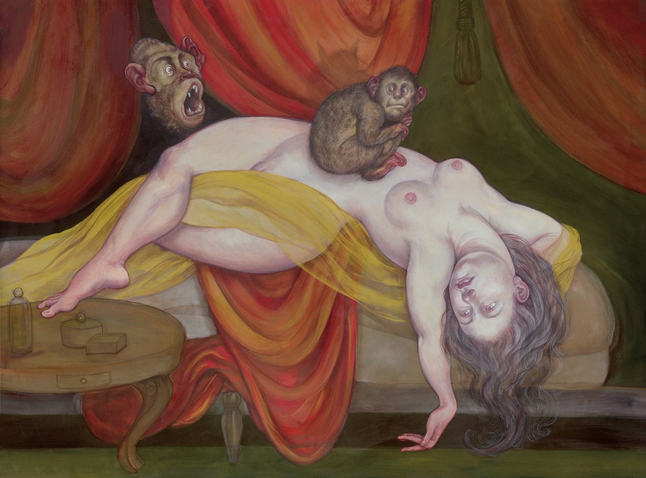 Noční můra s opicí, 2018 (akrylová barva na ilustrační tabuli) od Anita Kunz