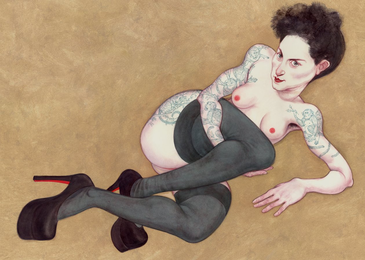 Akt v louboutinkách, 2016 (akrylová barva na ilustrační tabuli) od Anita Kunz