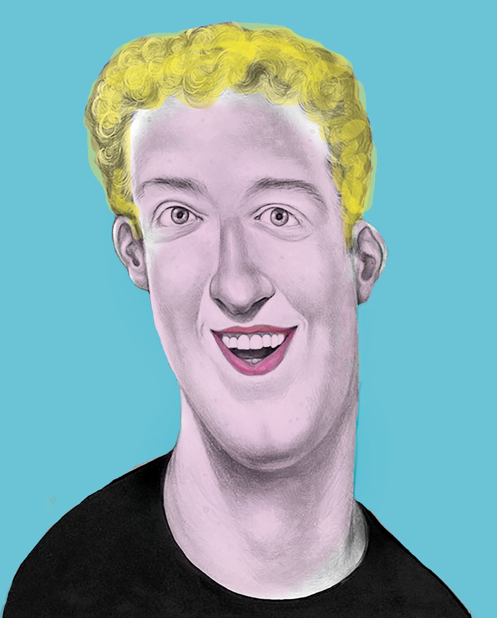 Pop Goes The Zuckerberg, 2019 (akrylová barva na ilustrační tabuli) od Anita Kunz