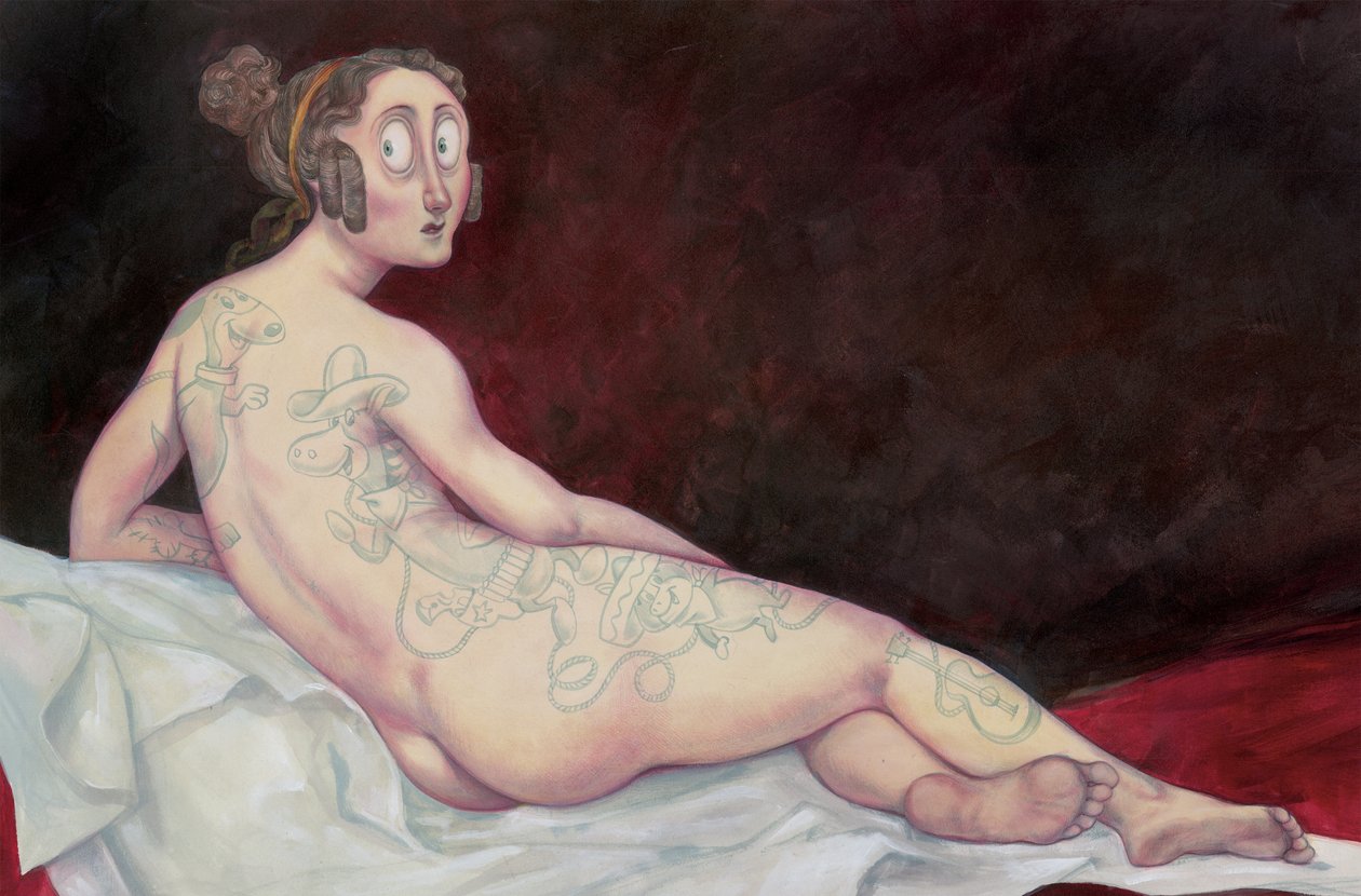 Ležící akt s tuší, 2018 (akrylová barva na ilustrační tabuli) od Anita Kunz