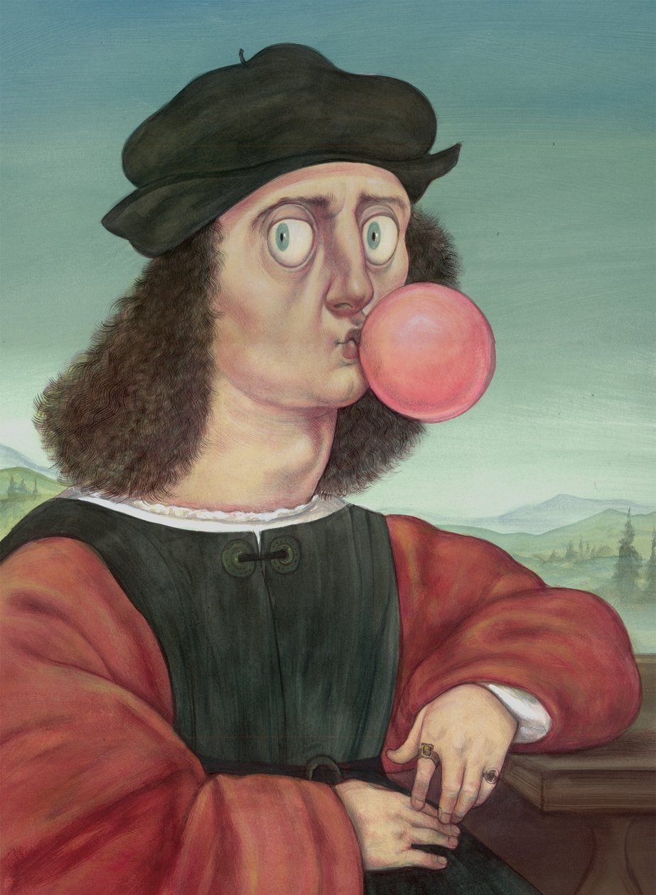 Hrubián se žvýkačkou, 2018 (akrylová barva na ilustrační tabuli) od Anita Kunz