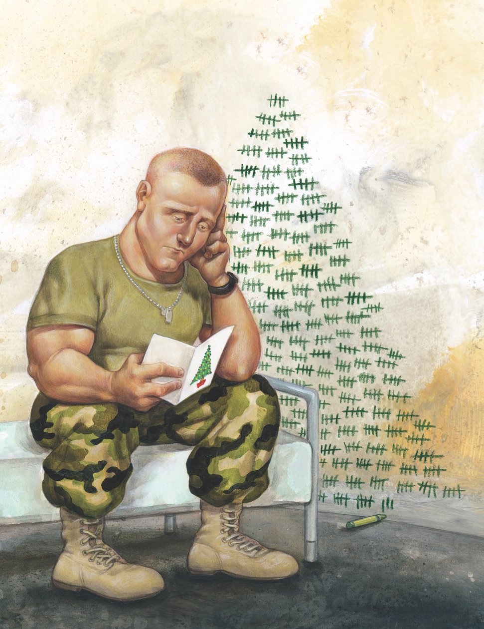 Tichá noc, nekonečný boj, 2005 (akryl na ilustrační tabuli) od Anita Kunz