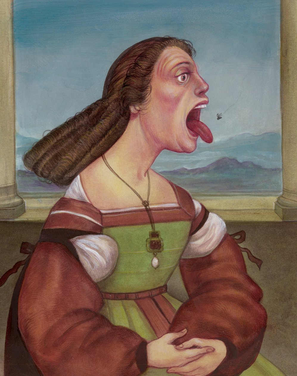 Žena pojídající mouchu, 2018 (akrylová barva na ilustrační tabuli) od Anita Kunz