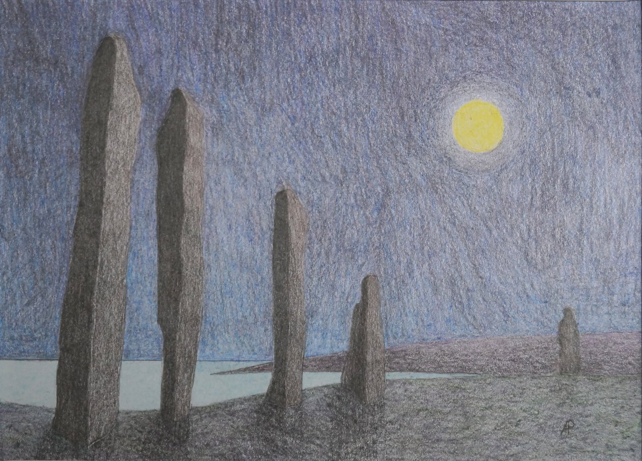 Ring of Brodgar, 2016 (kombinovaná média na papíře) od Anna Phillips