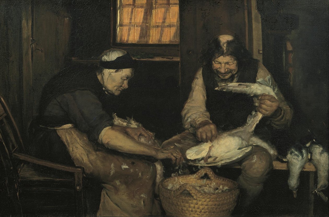 Starý pár trhající racky. Lars Gaihede a stará Lene od Anna Ancher