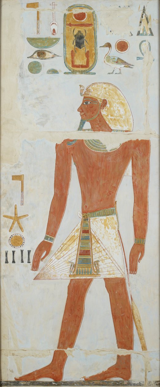 Kopie nástěnné malby, velký chrám Deir el Bahri, kaple Anubis, 20. století od Anna