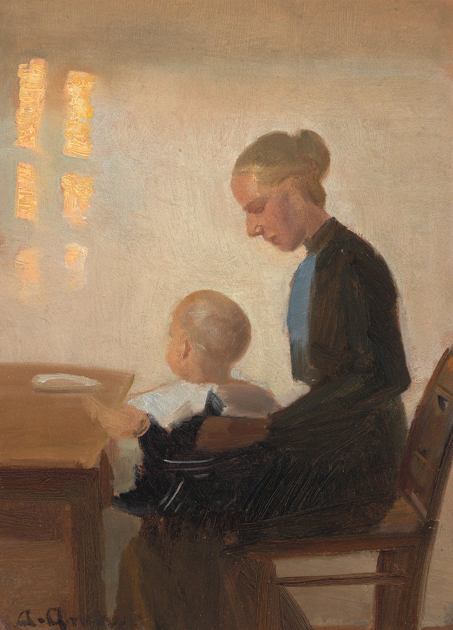 Interiér s matkou a dítětem. od Anna Ancher