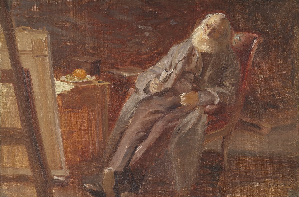 Malíř Vilhelm Kyhn kouří dýmku od Anna Ancher