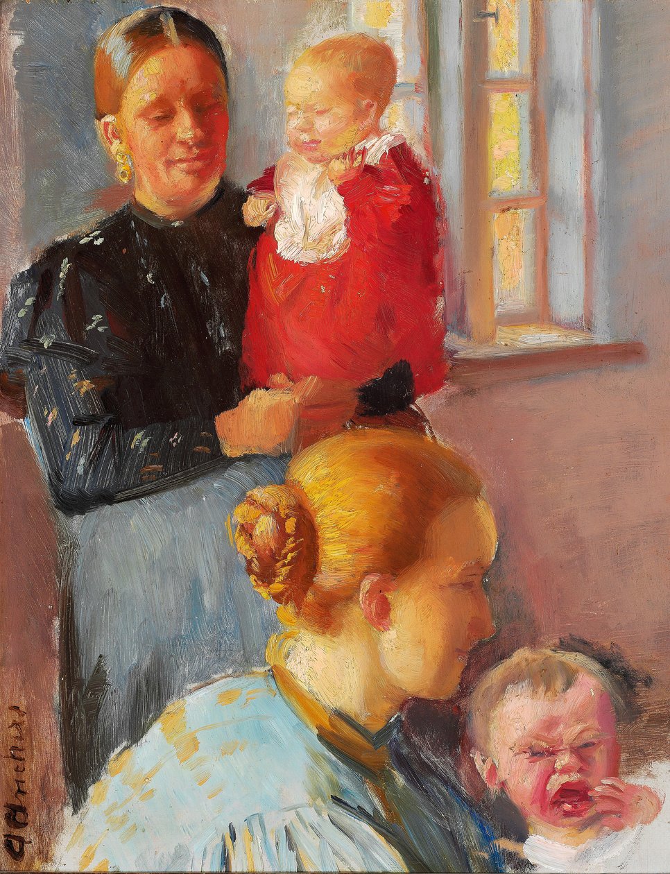 Dvě mladé matky s malými dětmi. Studie "Očkování". od Anna Ancher
