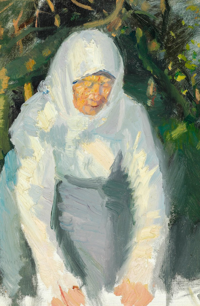 Žena ze Skagenu s bílým šátkem. od Anna Ancher