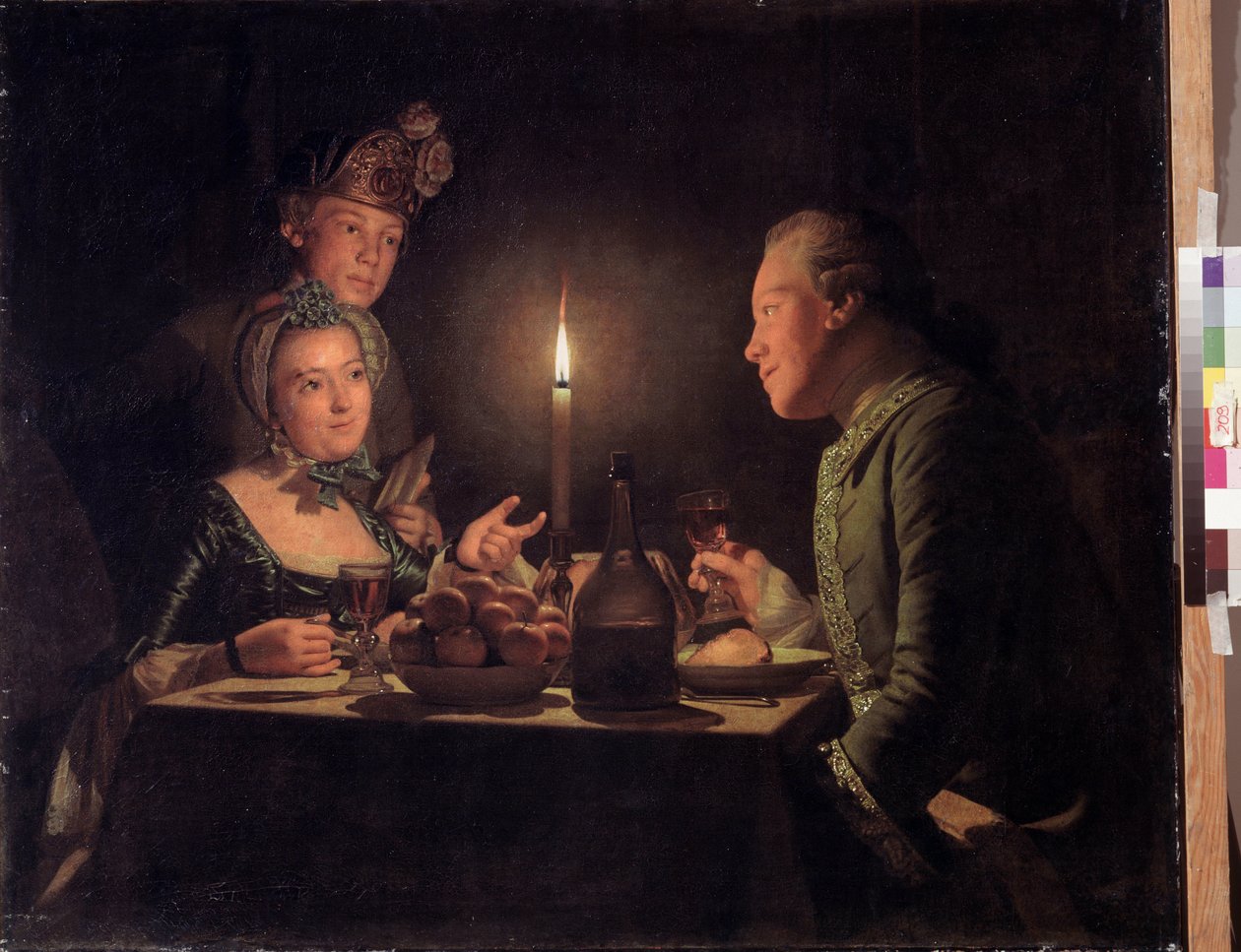 Večeře při svíčkách (večeře při svíčkách). Obraz Anny Dorothey Therbusch Lisiewské (1721-1782). Olej na plátně, 95,5 x 117 cm od Anna Dorothea Lisiewska