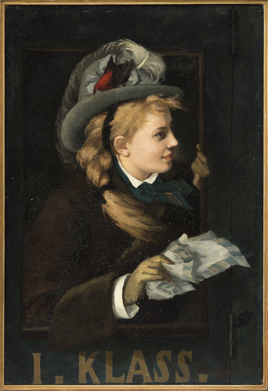 Žena u okna vlaku - Lady in a Train Window, Nordgren, Anna (1847-1916). olej na plátně od Anna Nordgren