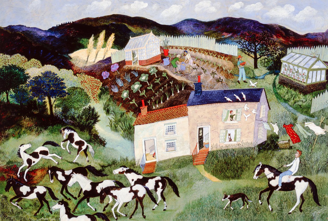 Sbírání brambor, 2001 (akryl) od Anna Pugh