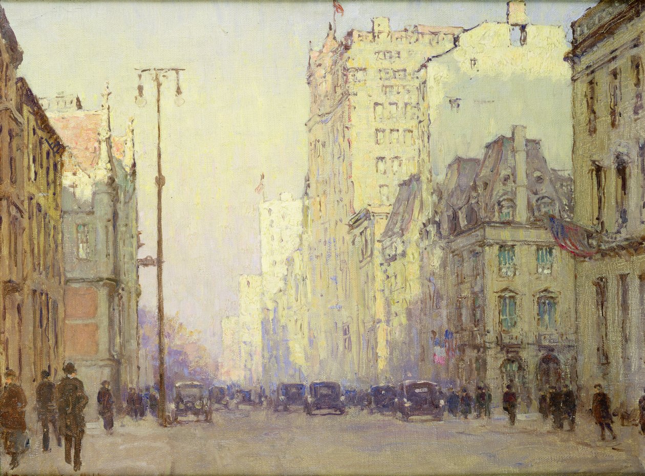5th Ave, na 57. ulici, asi 1918 (olej na plátně) od Anna Richards Brewster