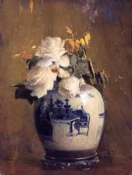 Bílé růže, před rokem 1922 (akvarel na kartonu) od Anna S. Fisher