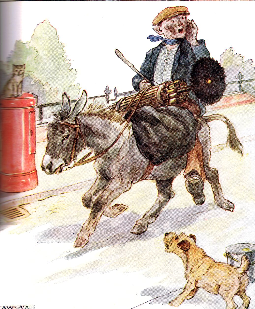 "Got a new master, a chimney sweep", ilustrace z knihy "The Naughty Neddy Book", vydané nakladatelstvím Thomas Nelson und Sons, 20. léta 20. století. od Anne Anderson
