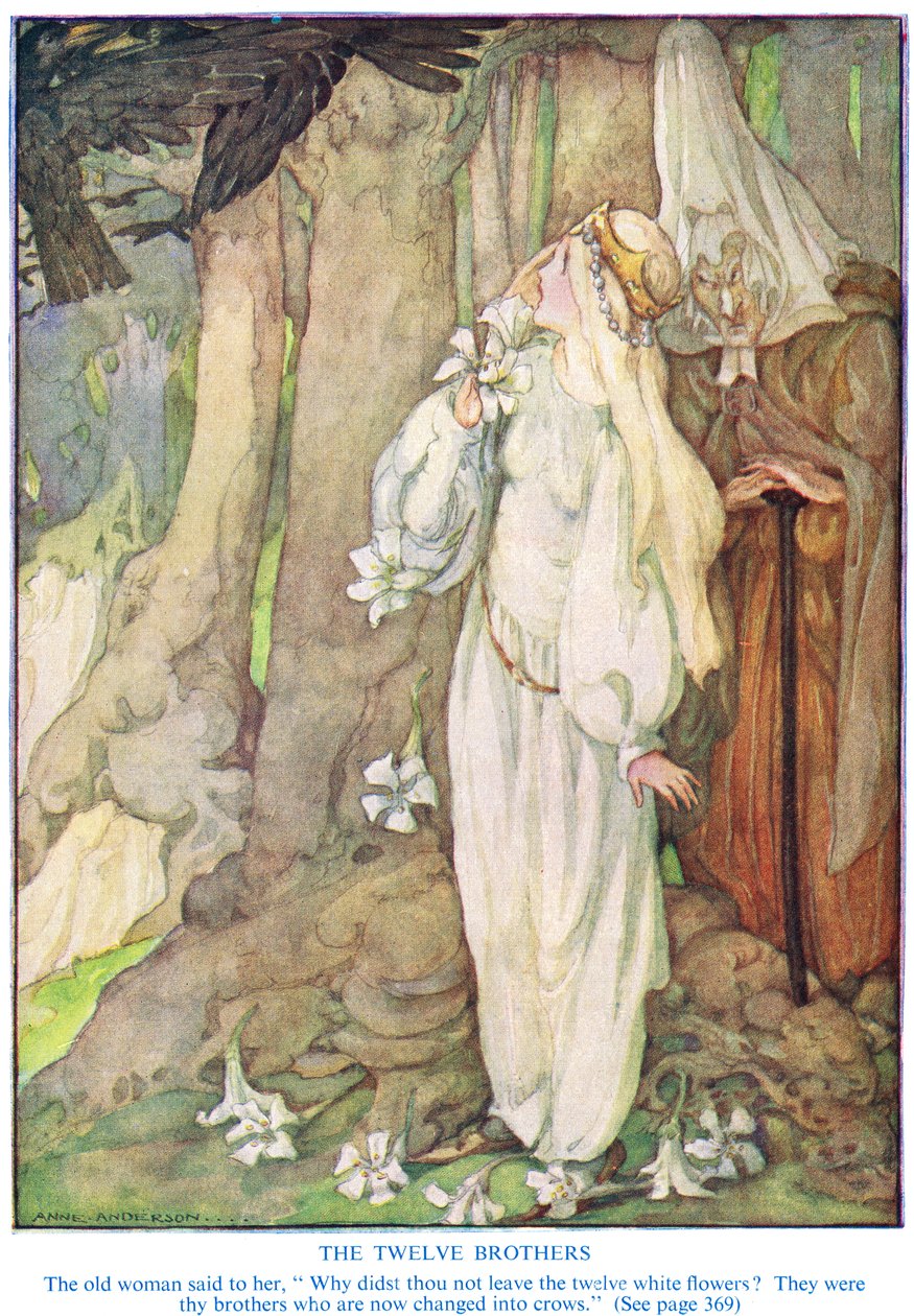 Ilustrace z pohádky Dvanáct bratří od bratří Grimmů od Anne Anderson