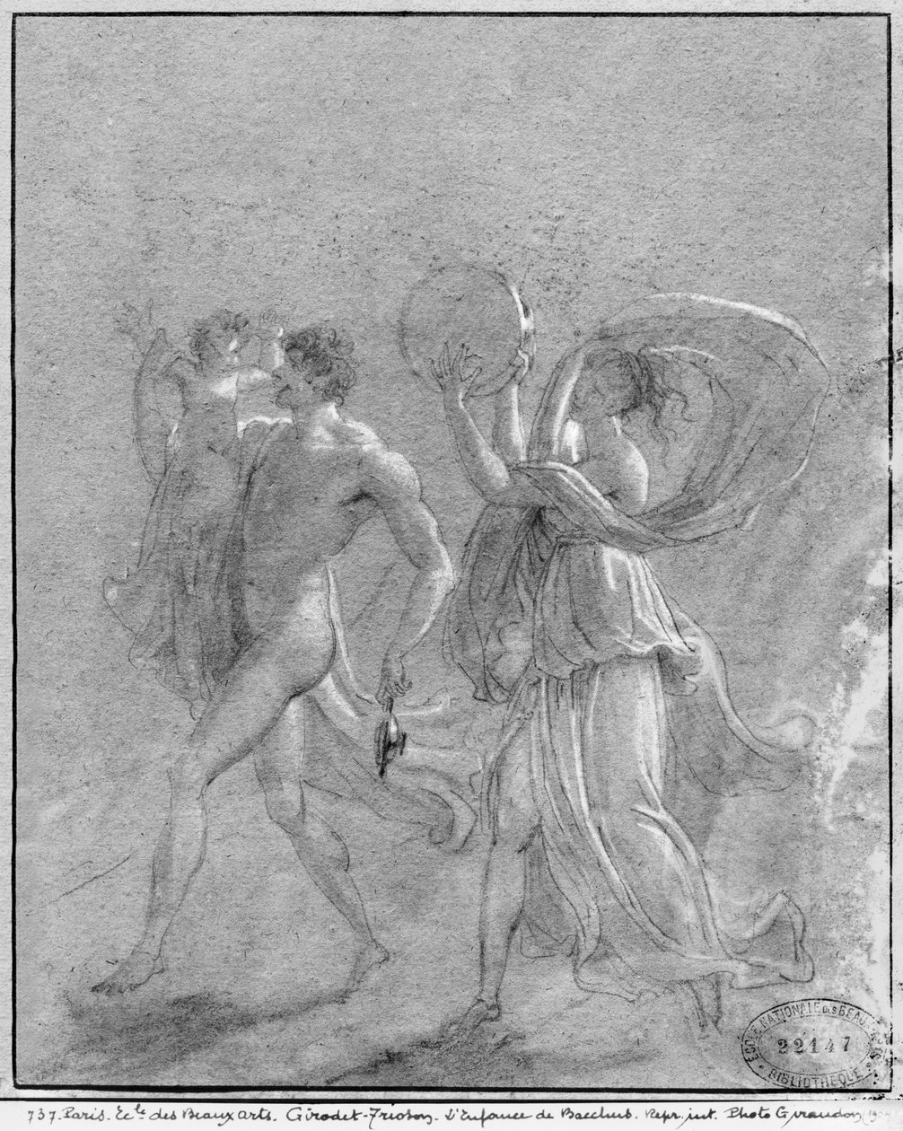 Bakchovo dětství (černá tužka a křída na zašedlém papíře) od Anne Louis Girodet de Roucy Trioson