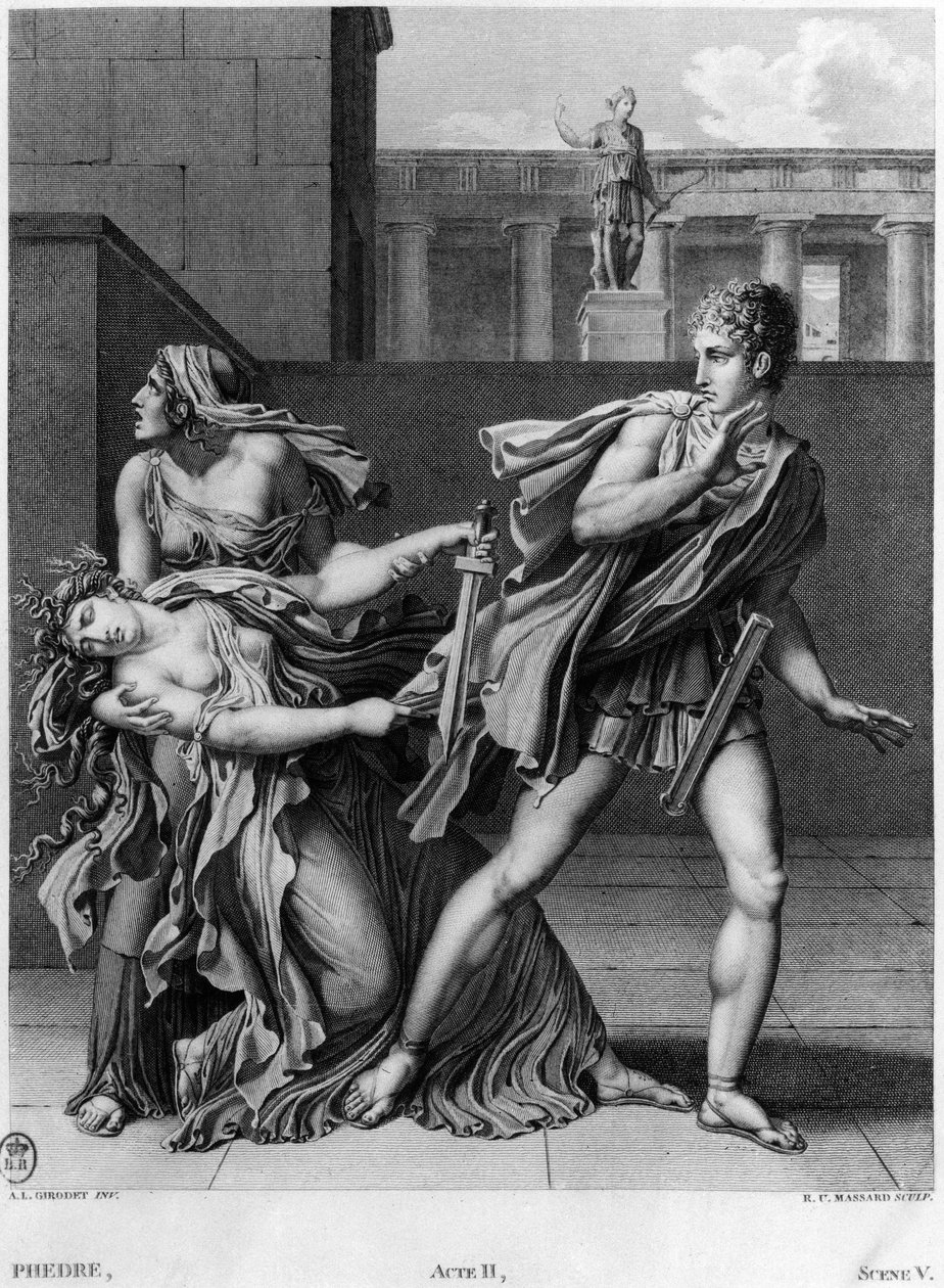 Phaedra, Oenone a Hippolytus, ilustrace z 2. aktu, scéna 5 z 