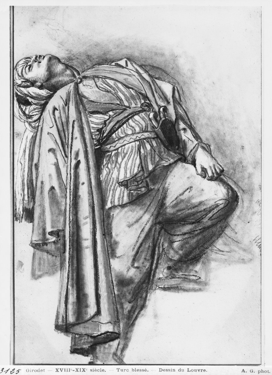 Zraněný Turk (černá tužka a pahýl undpastel na béžovém papíře) od Anne Louis Girodet de Roucy Trioson