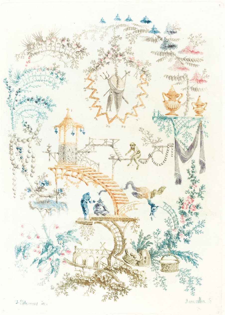 Arabeska s opicí od Anne Allen after Jean Baptiste Pillement