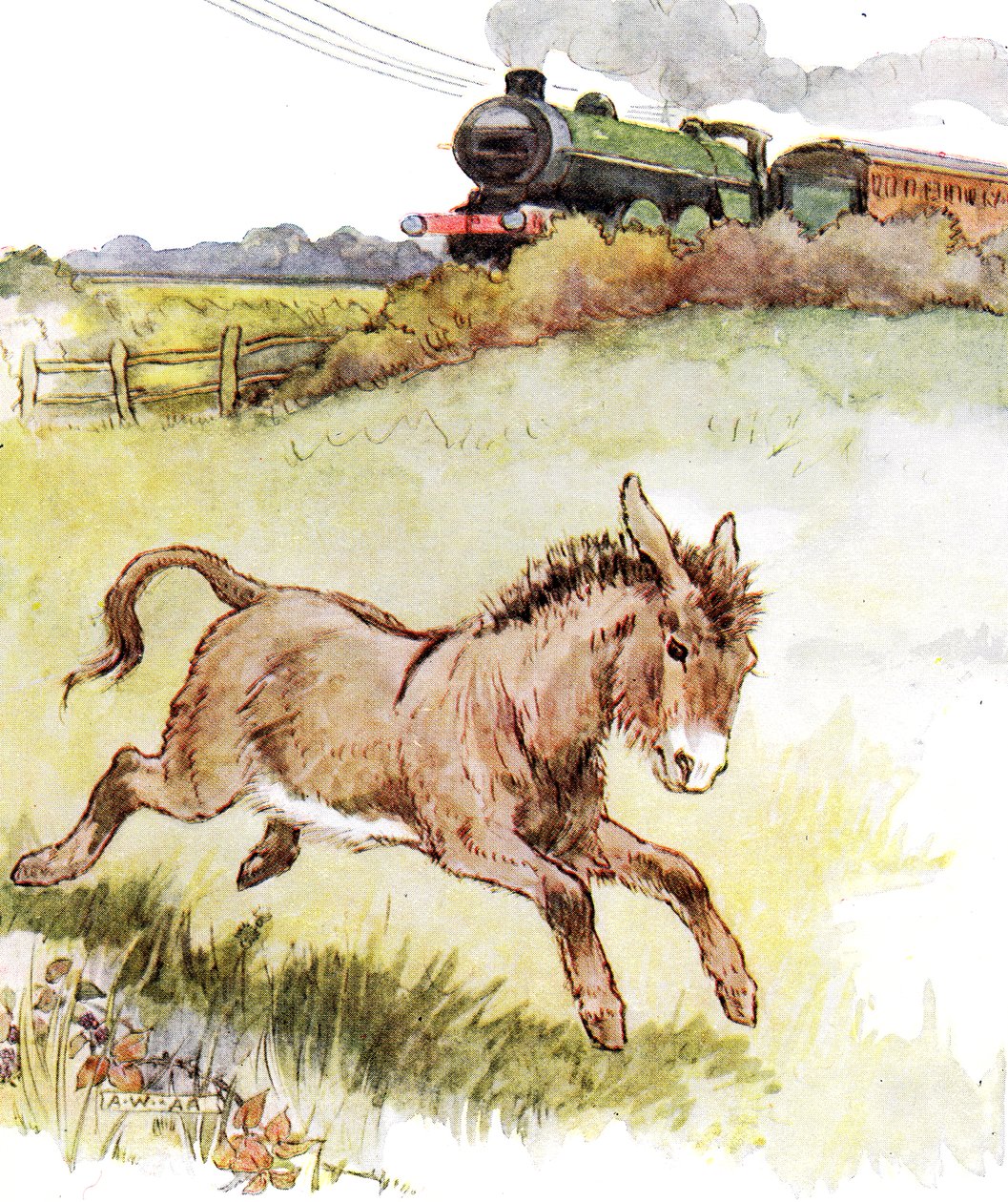 „Přišel strašlivý drak, který si odfrkl“, ilustrace z „The Naughty Neddy Book“, vydané nakladatelstvím Thomas Nelson und Sons, 20. léta od Anne Anderson
