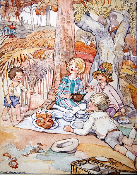 Piknik (pero a inkoust s akvarelem na papíře) od Anne Anderson