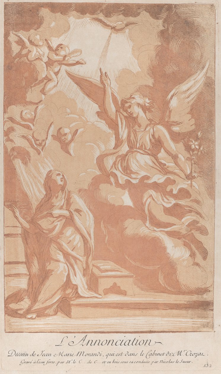 Zvěstování s Pannou klečící vlevo a Gabrielem zjevujícím se vpravo, ca. ..., ca. 1729. od Anne Claude Philippe de Caylus
