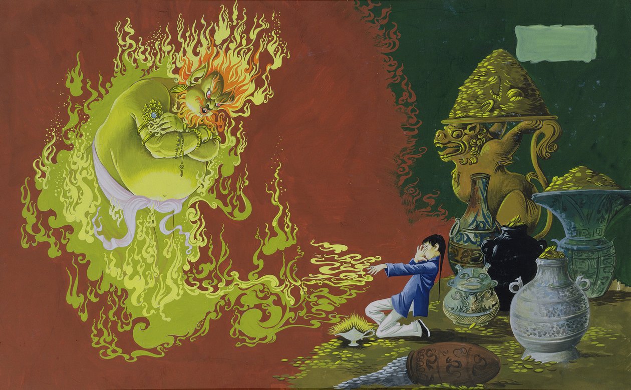 Aladdin, ilustrace z Deans Gold Medal Book of Fairy, Tales Number 2 pub. od Dean & Sons Ltd., 1965 (kvaš na tónovaném papíře) od Anne Grahame Johnstone