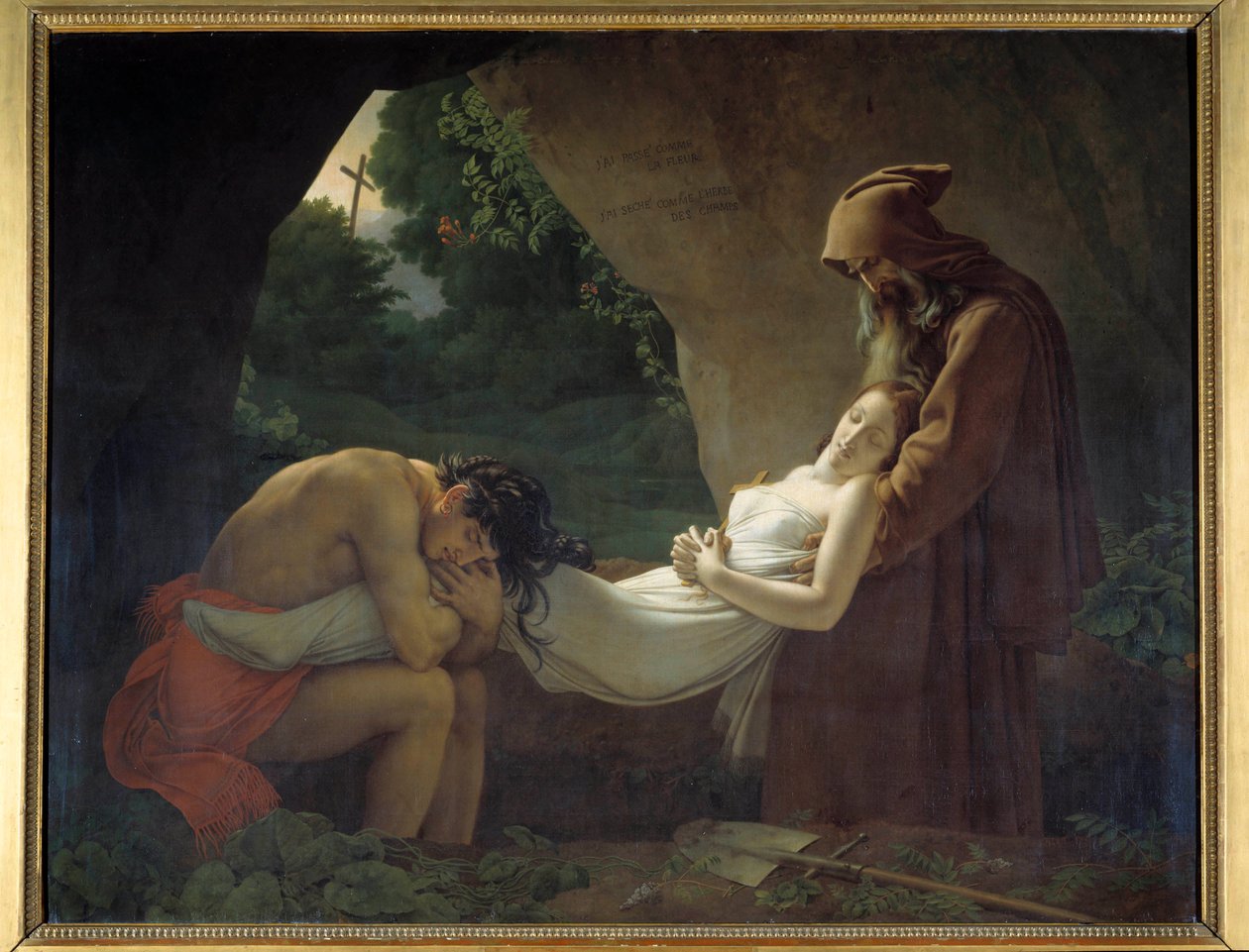 Atala do hrobky nebo pohřbu Atala. Obraz od Anne Louis Girodet de Roucy-Trioson (Anne-Louis Girodet de Roucy Trioson od Anne Louis Girodet de Roucy Trioson
