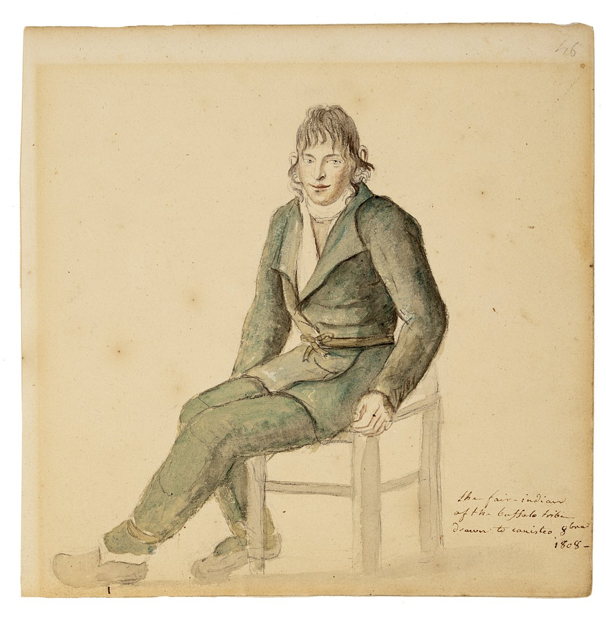 Fair American Indian Man of the Buffalo Tribe, Canisteo, New York, 1808 (akvarel, grafit a dřevěné uhlí na papíře) od Anne Marguerite Hyde de Neuville