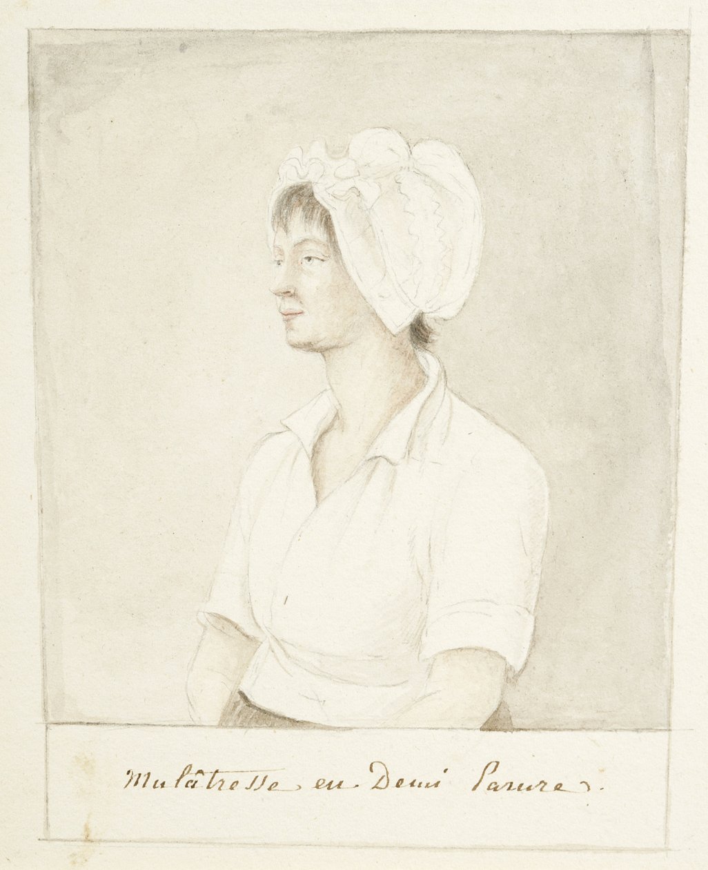 Portrét mulatky, nedatováno (grafit, akvarel a šedá barva na papíře) od Anne Marguerite Hyde de Neuville