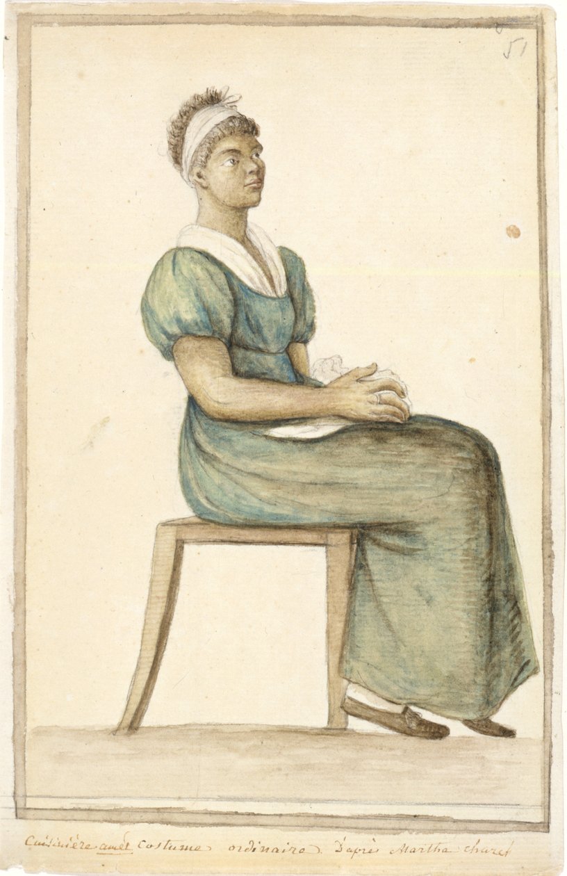 Portrét afroamerického kuchaře v běžném kostýmu, nedatováno (akvarel, grafit a hnědý inkoust na papíře) od Anne Marguerite Hyde de Neuville