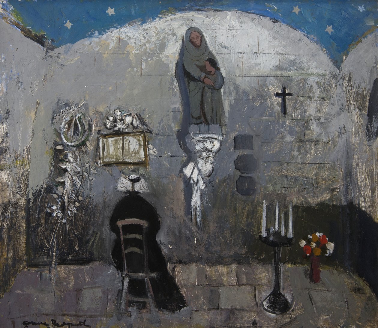 Křížová kaple (olej na malířské desce) od Anne Redpath