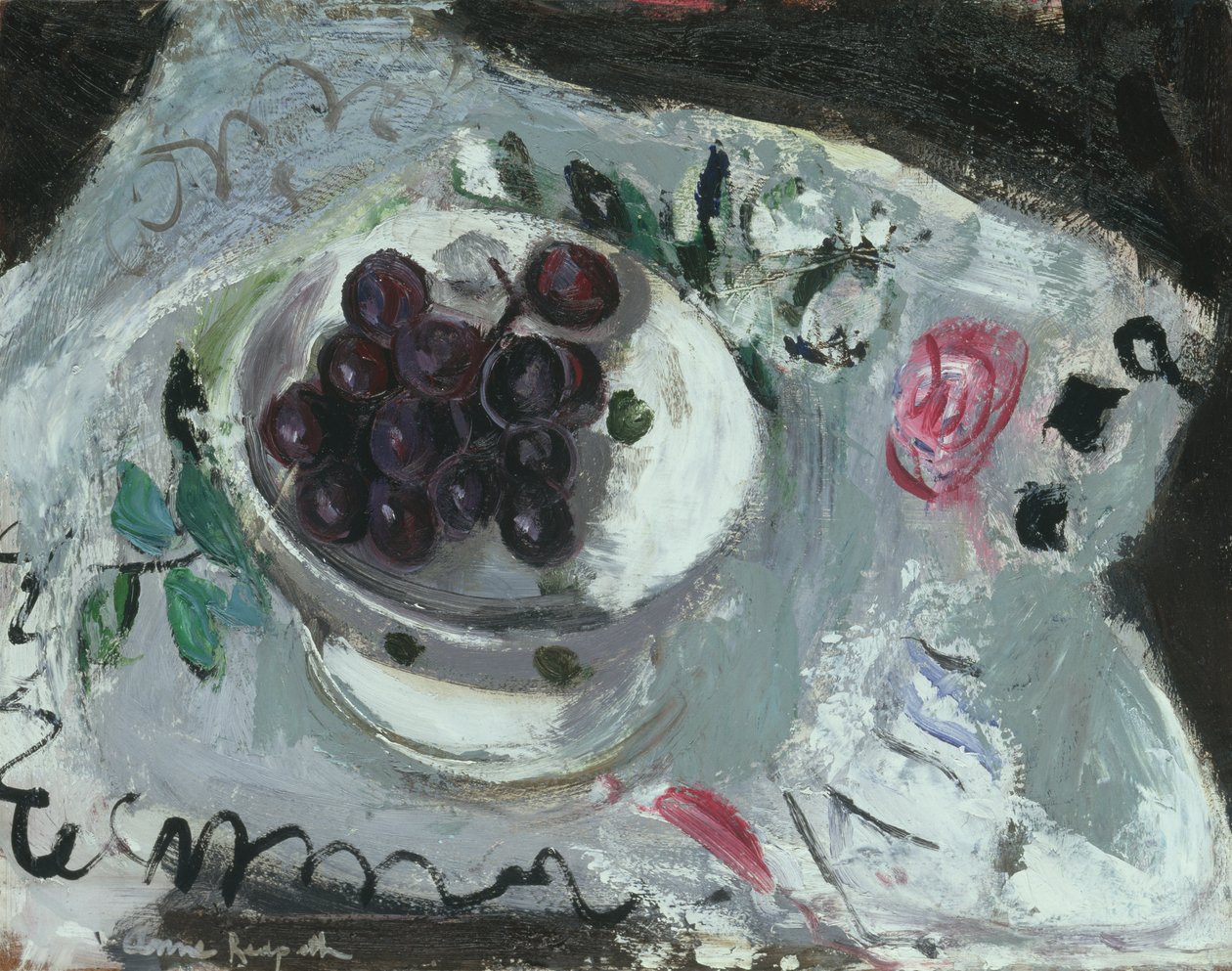 Dish of Grapes, cca 1957 (olej na palubě) od Anne Redpath