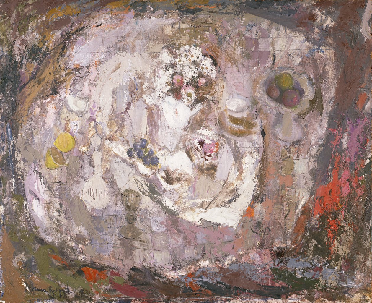 Pöytälevy, n. 1961 (öljy kovalevylle) od Anne Redpath