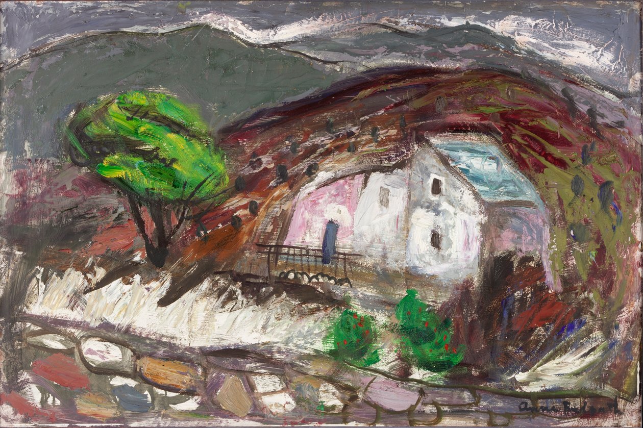 Údolí San Martino di Lota, Korsika, cca 1950-60 (olej na palubě) od Anne Redpath
