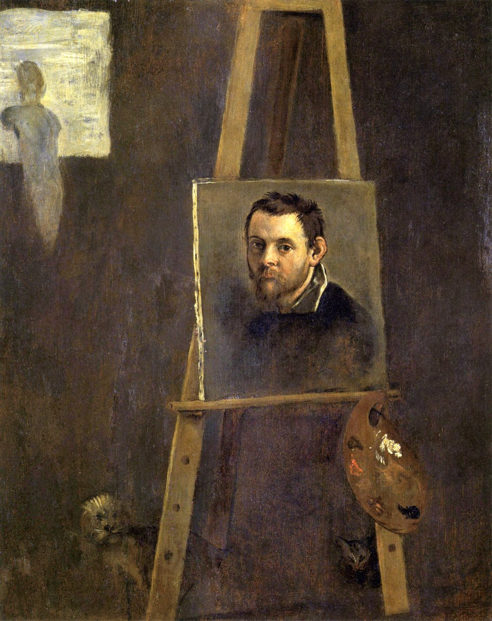 Autoportrét na stojanu v dílně od Annibale Carracci