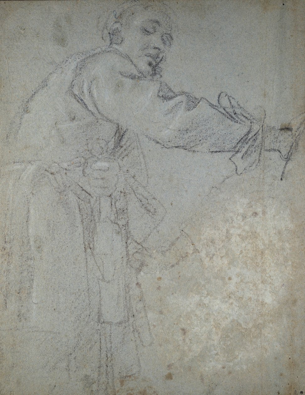 Studie zahalené mužské postavy (křída na papíře) od Annibale Carracci