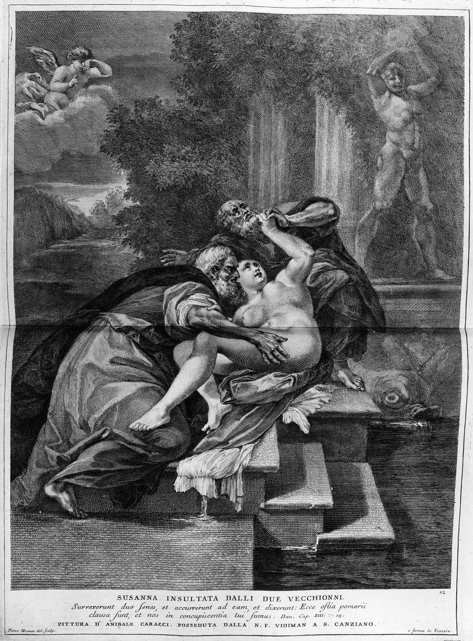 Susanna a starší, vyryl Pietro Monaco, kolem roku 1740 od Annibale Carracci