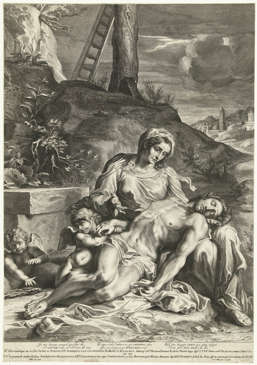 Pieta, vyryl Pieter de Bailliu od Annibale (after) Carracci