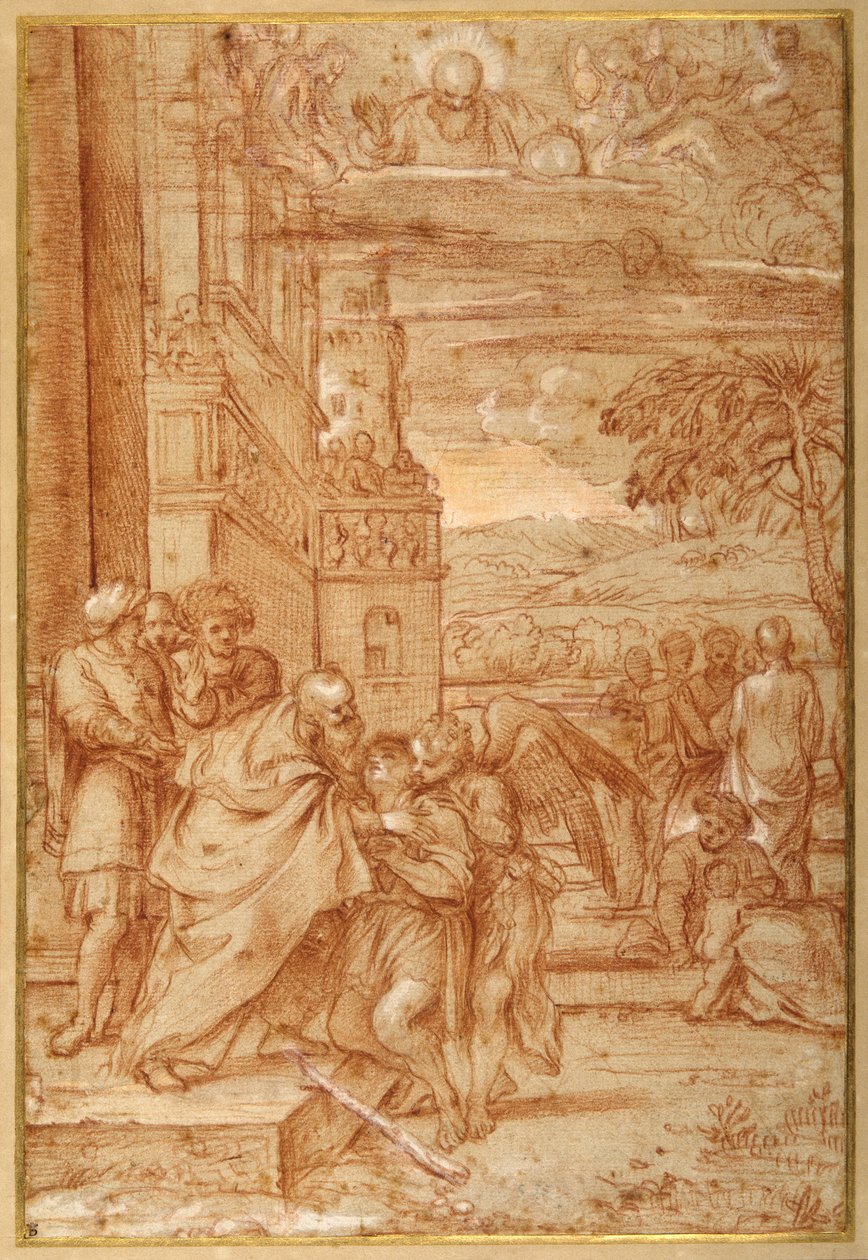 Návrat marnotratného syna po Annibale Carracci (červená křída a zvýšení na papíře) od Annibale (follower of) Carracci
