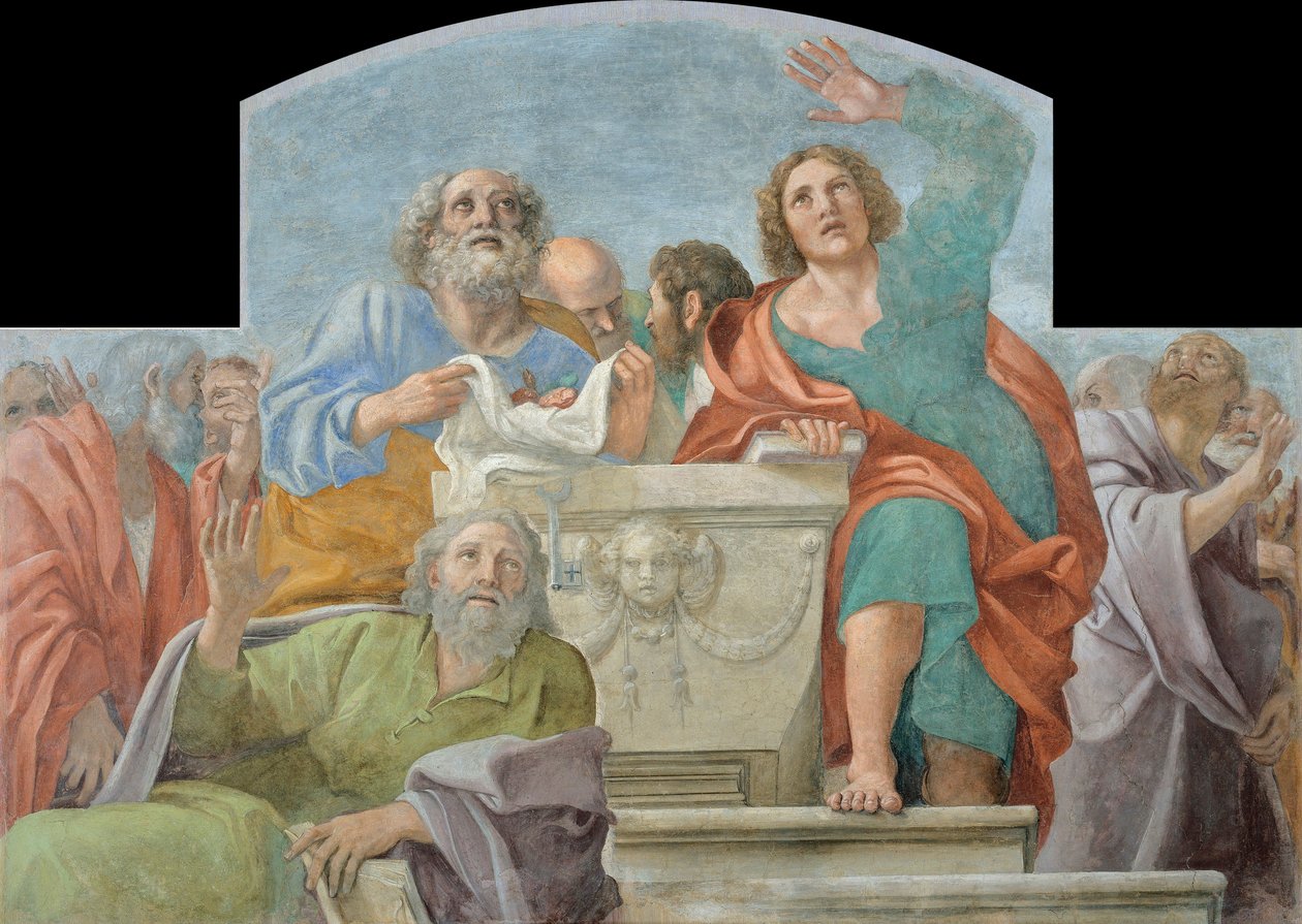 Apotres pres du sepulcre vide - Peinture de Annibale Carracci (1560-1609) Apoštolové kolem prázdného hrobu Freska 1604-1607 Museu Nacional d